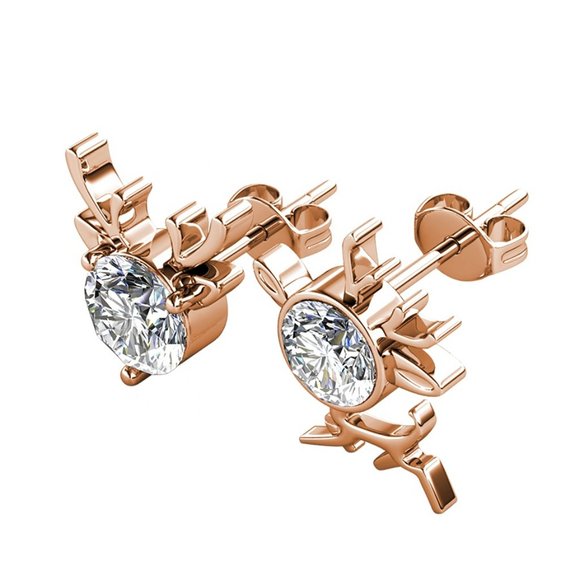 Asymmetric Reindeer Antlers 18K Rose Gold Stud Earring With Swarovski Crystal - Picture 6 of 7